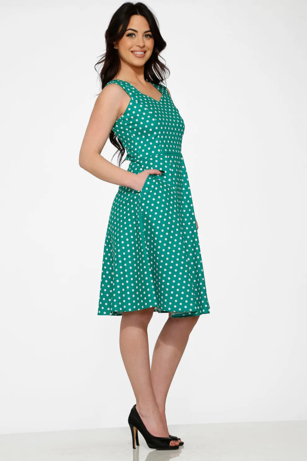 Green & White Polka Dot Dress