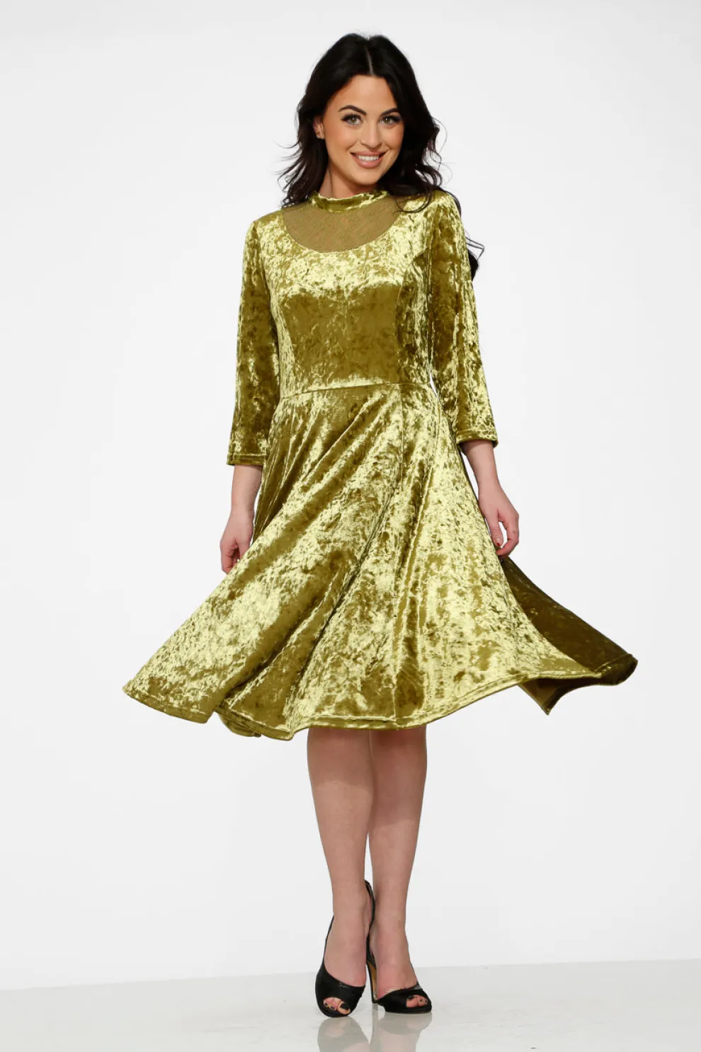 Green Diamond Velvet Swing Dress