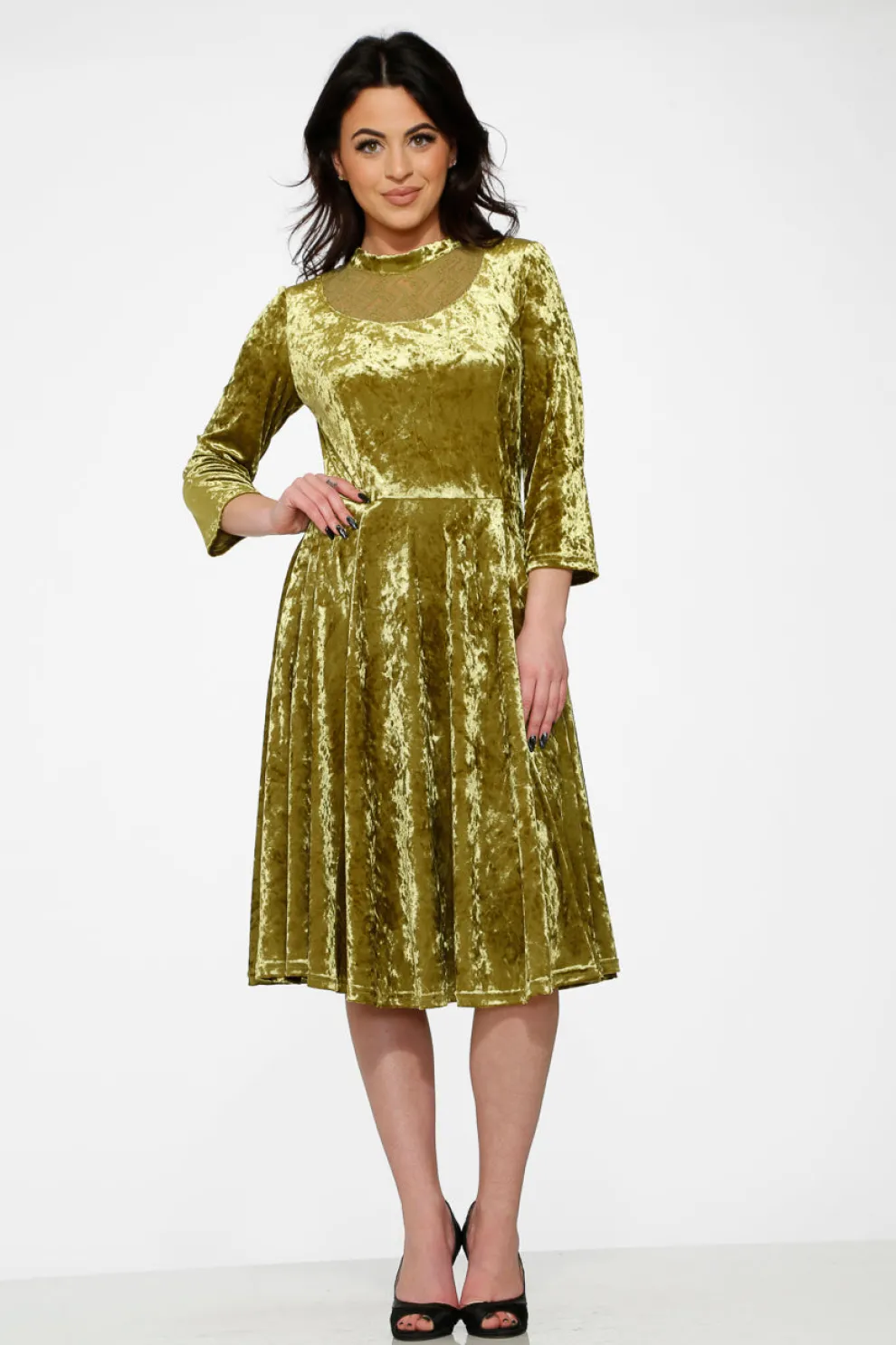 Green Diamond Velvet Swing Dress