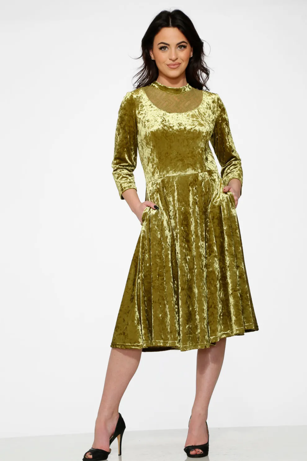 Green Diamond Velvet Swing Dress