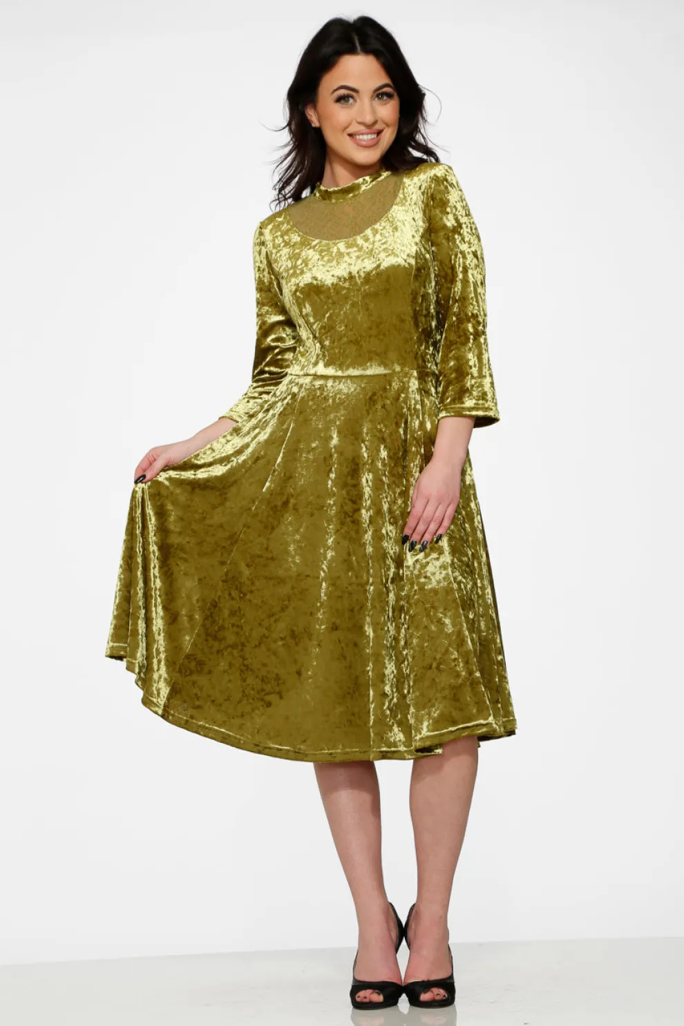 Green Diamond Velvet Swing Dress