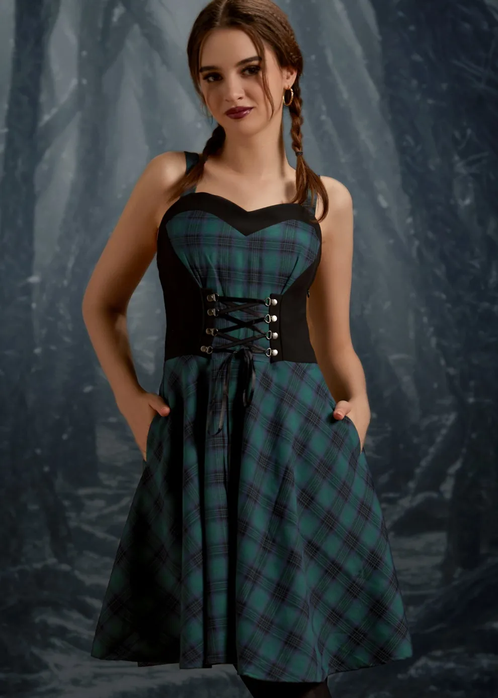 Green Plaid Swing Dress