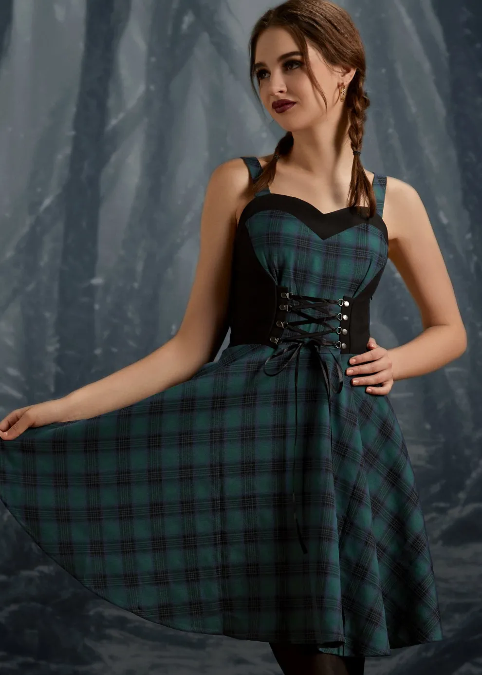 Green Plaid Swing Dress