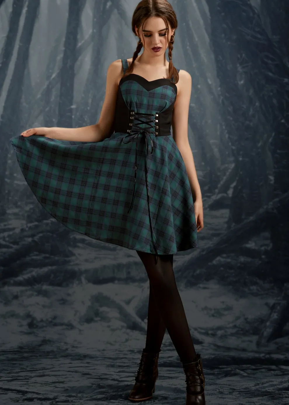 Green Plaid Swing Dress