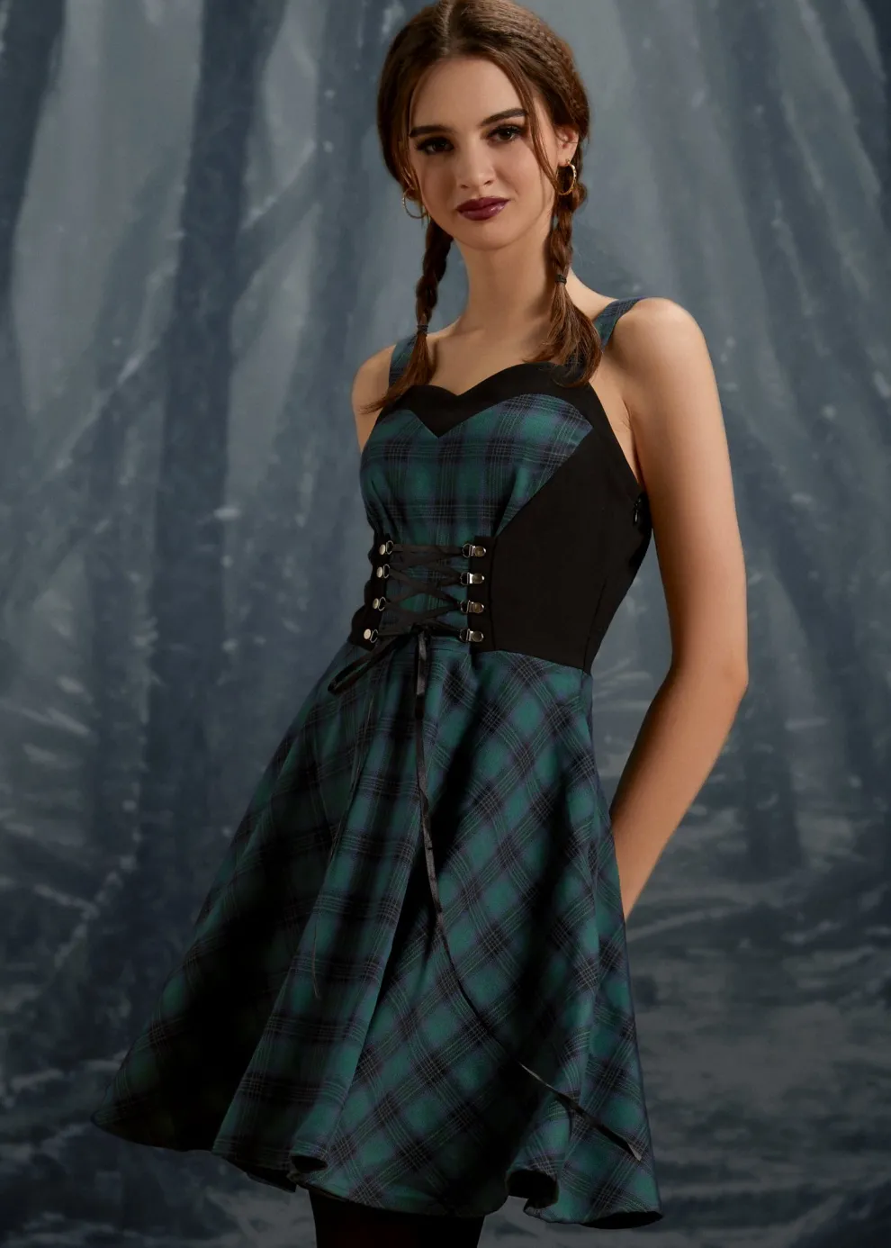 Green Plaid Swing Dress