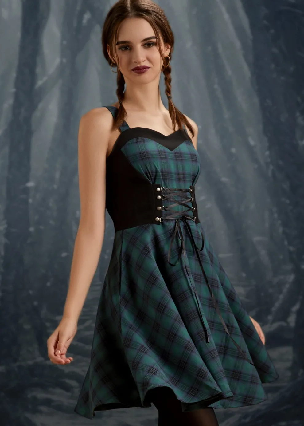 Green Plaid Swing Dress