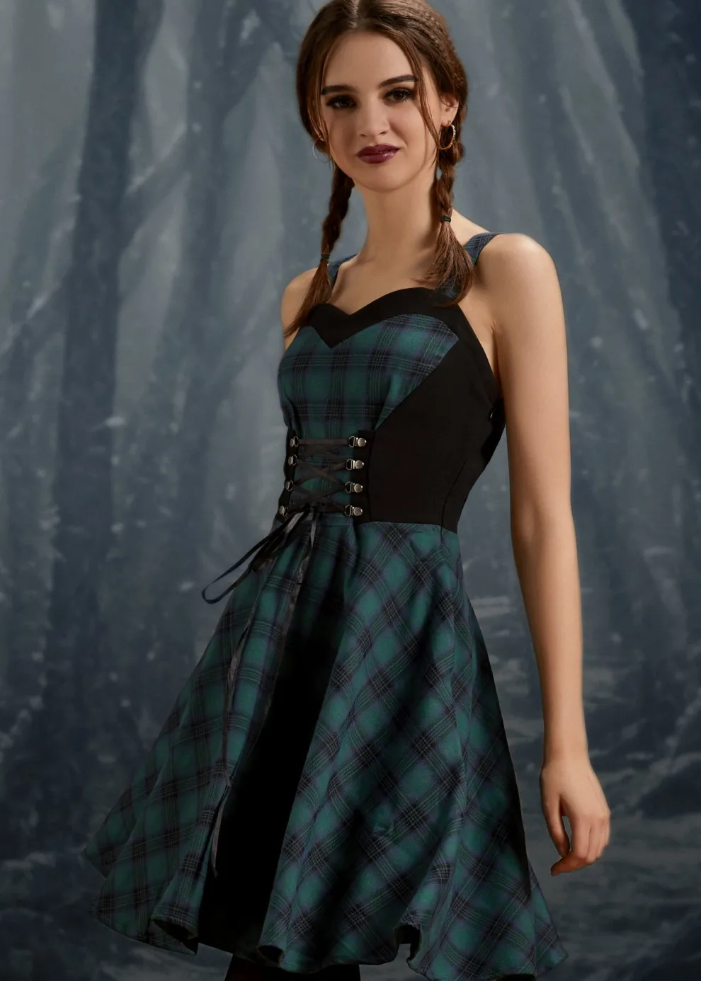 Green Plaid Swing Dress
