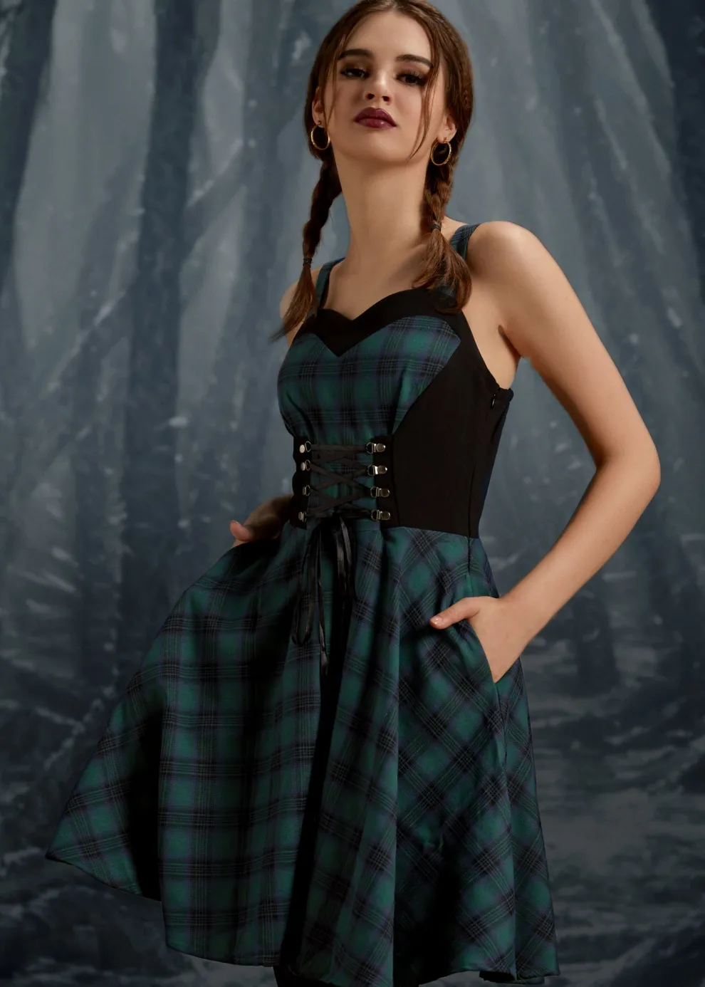 Green Plaid Swing Dress