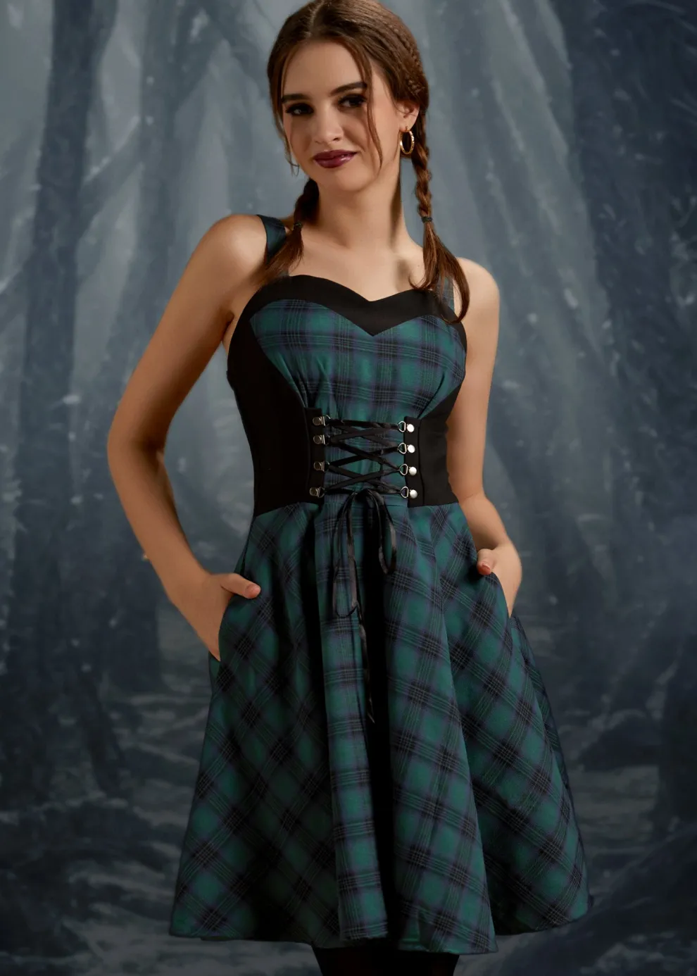 Green Plaid Swing Dress