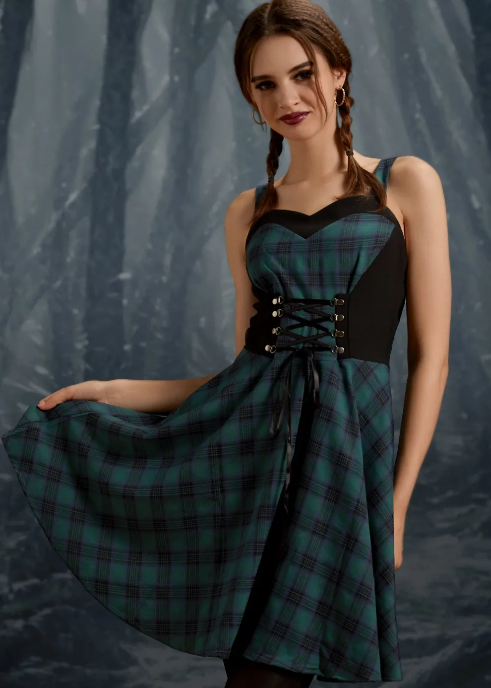 Green Plaid Swing Dress