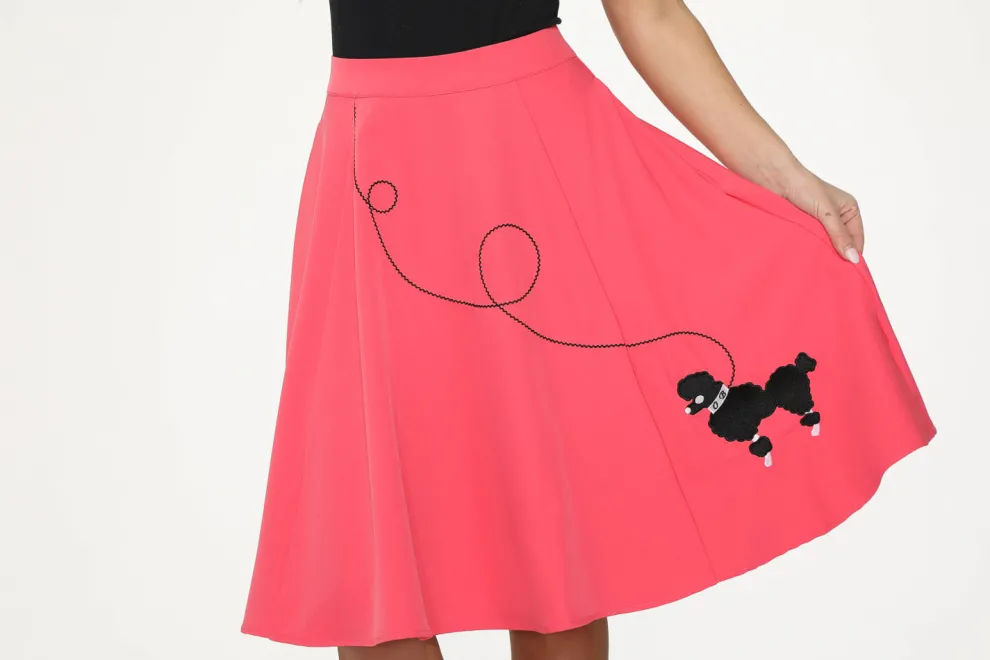 Hot Pink Black Embroidered Poodle Swing Skirt