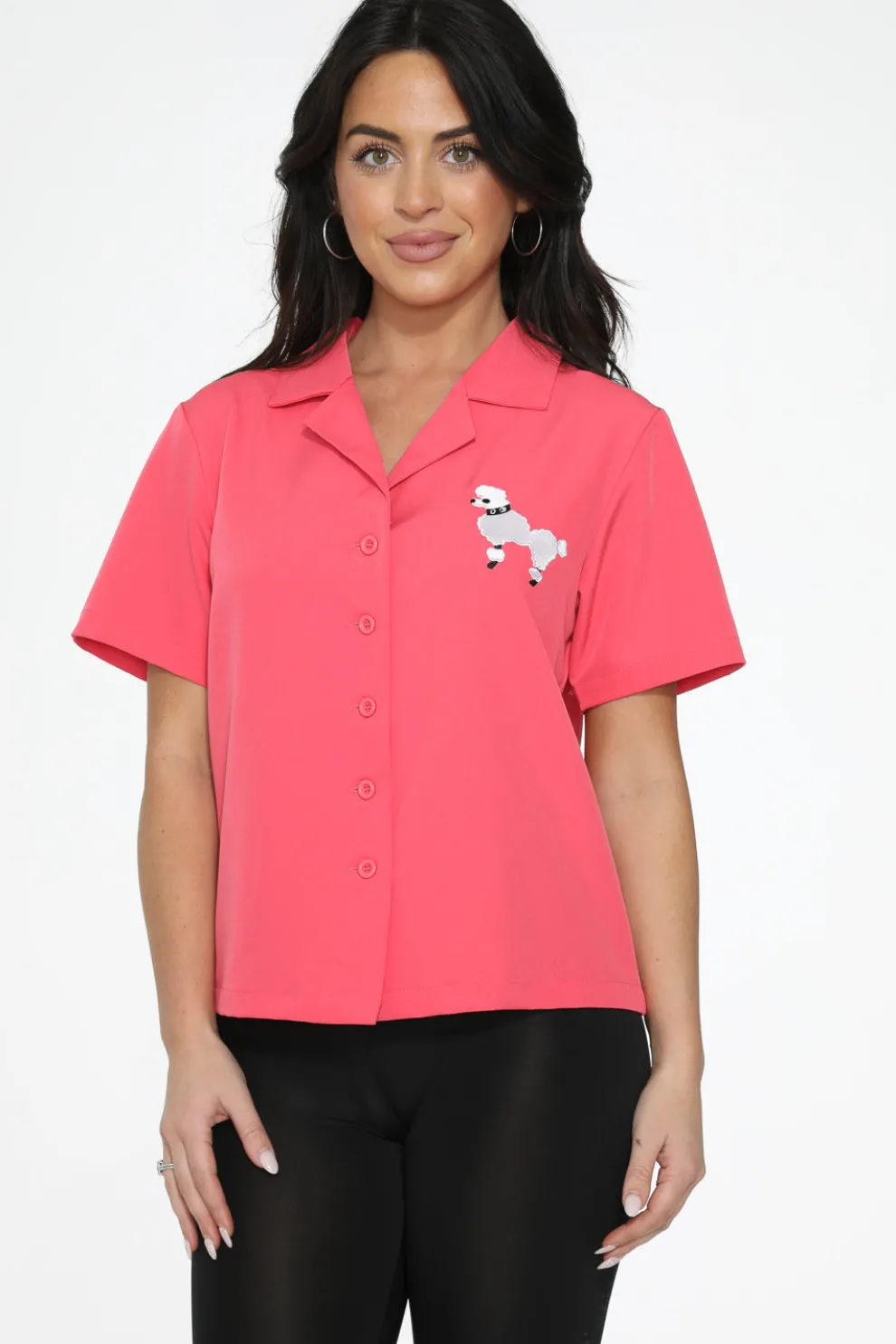 Hot Pink with White Embroidered Poodle Top
