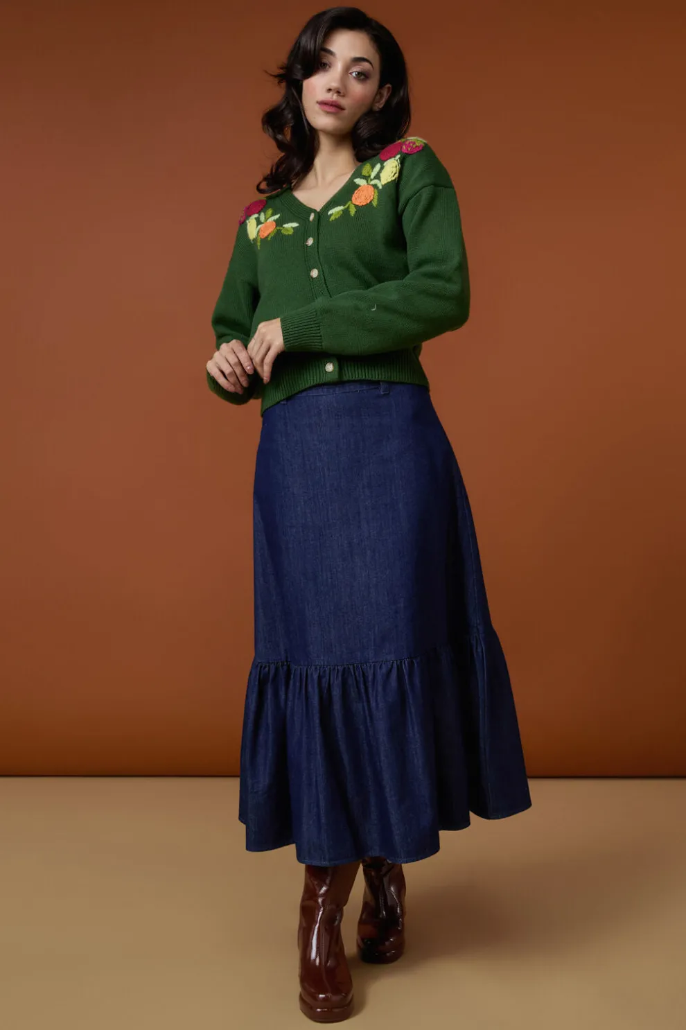 Kara Denim Midi Skirt