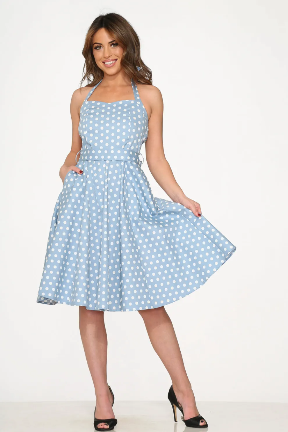 Light Blue & White Polka Dot Swing Dress