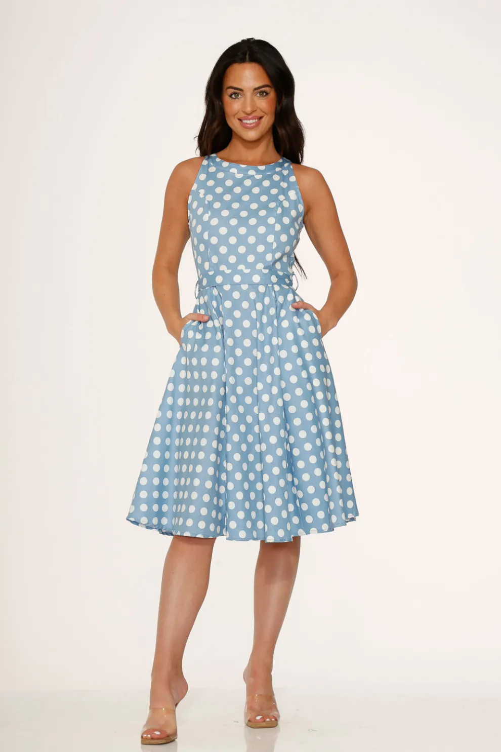 Light Blue & White Polka Dot Swing Dress