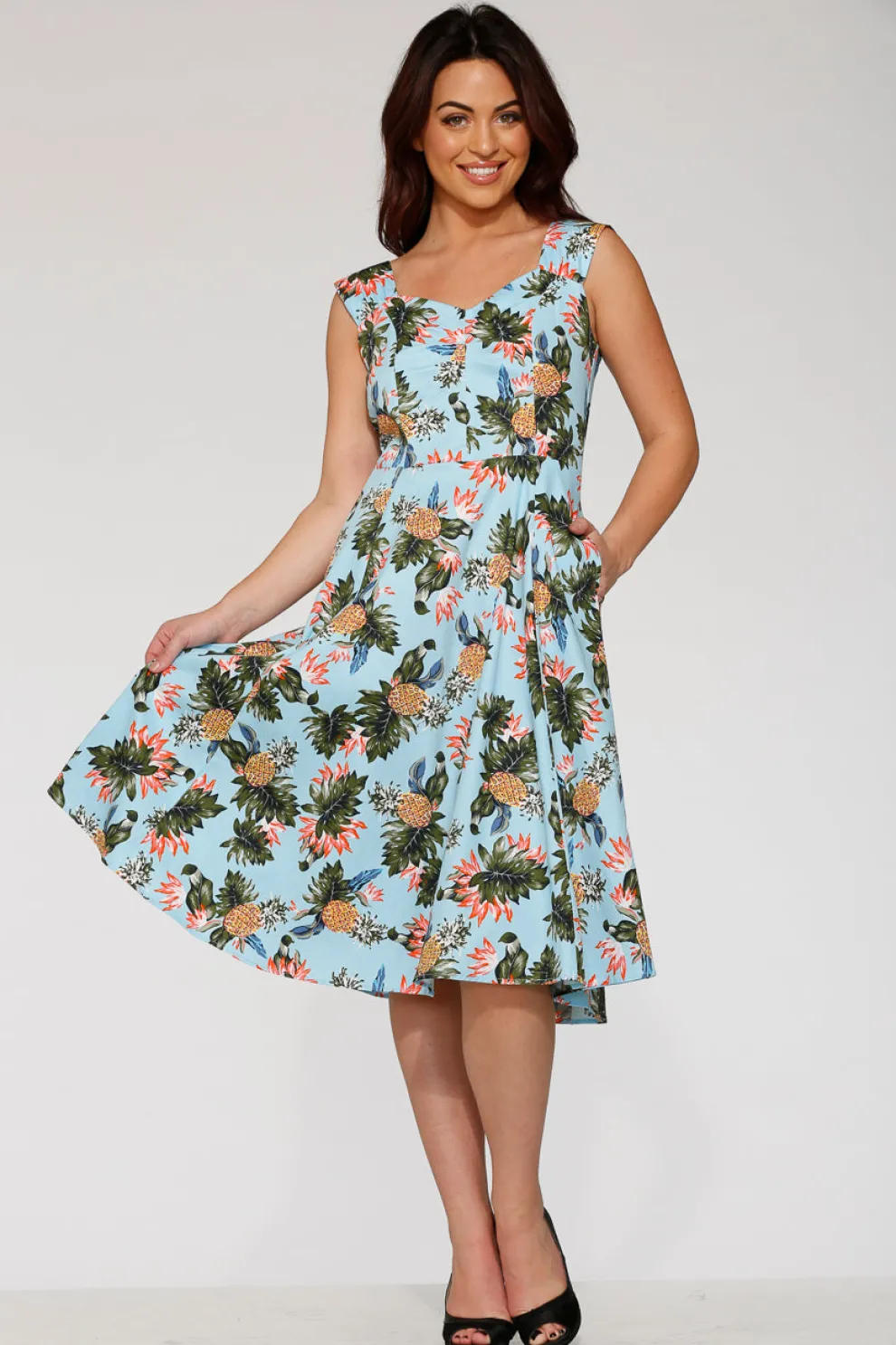 Light Blue Hawaiian Swing Dress