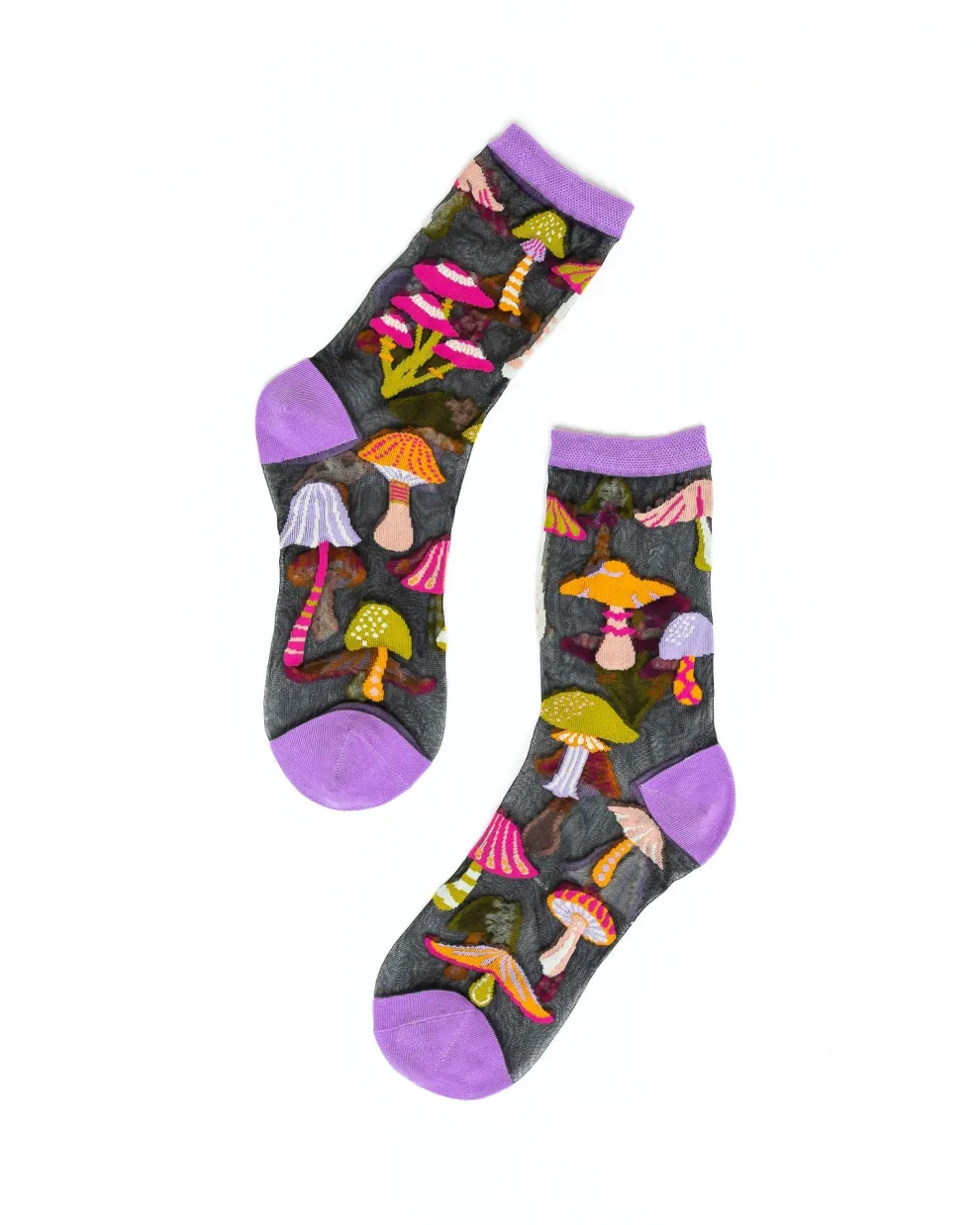 Magic Mushrooms Black Sheer Crew Sock