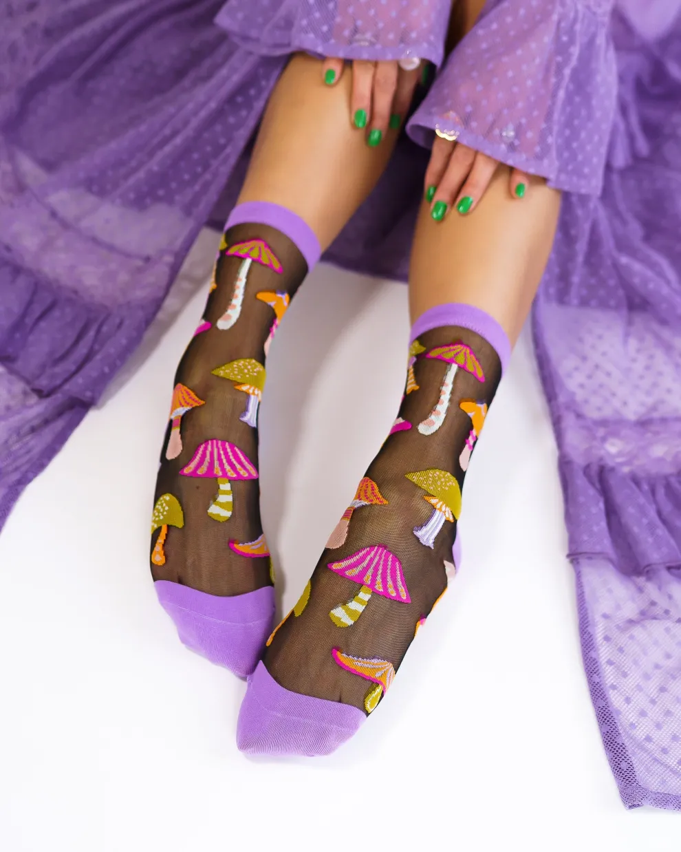 Magic Mushrooms Black Sheer Crew Sock