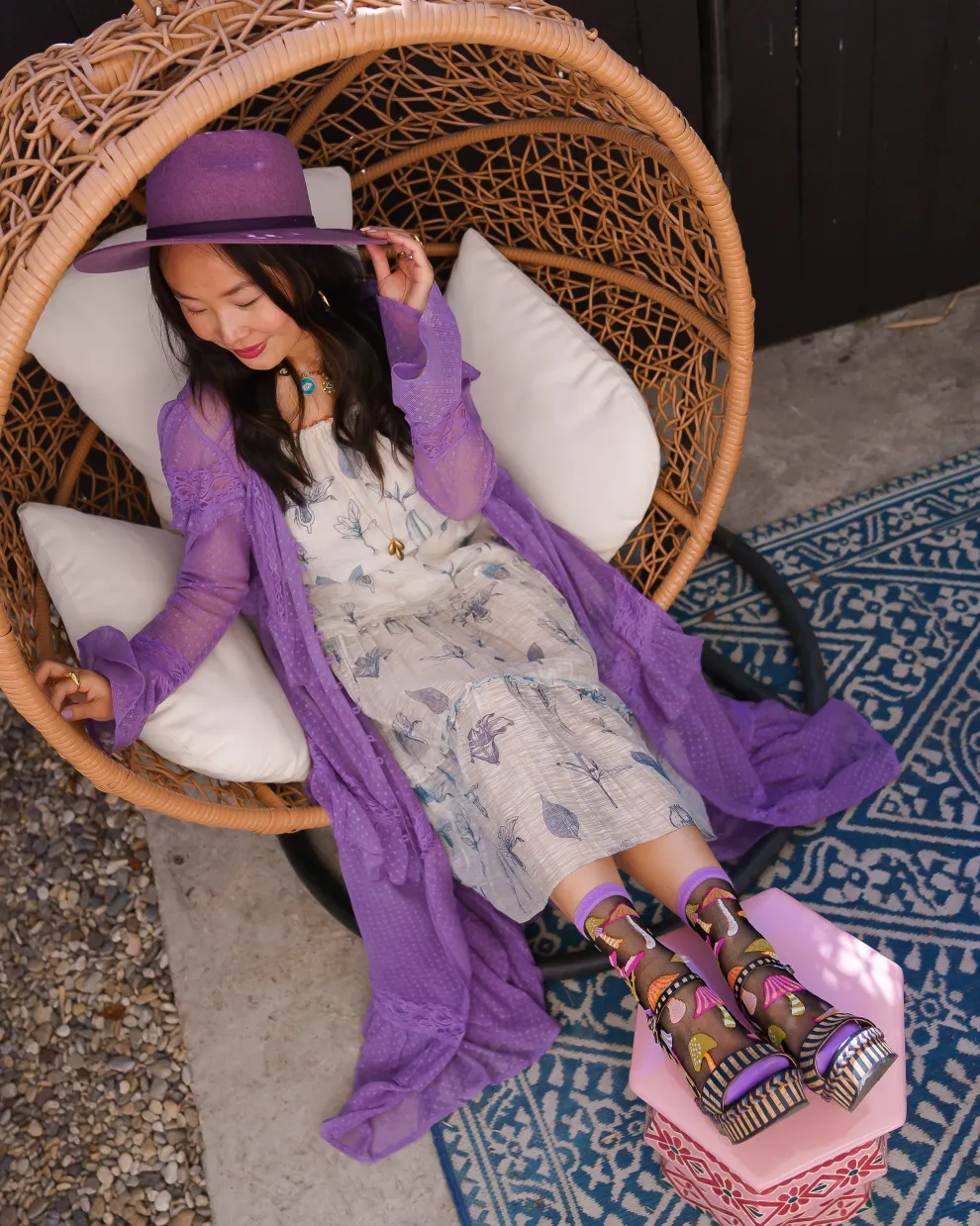 Magic Mushrooms Black Sheer Crew Sock