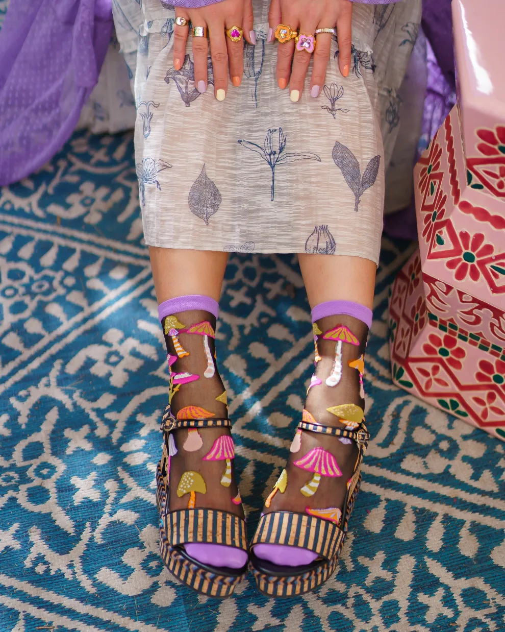 Magic Mushrooms Black Sheer Crew Sock