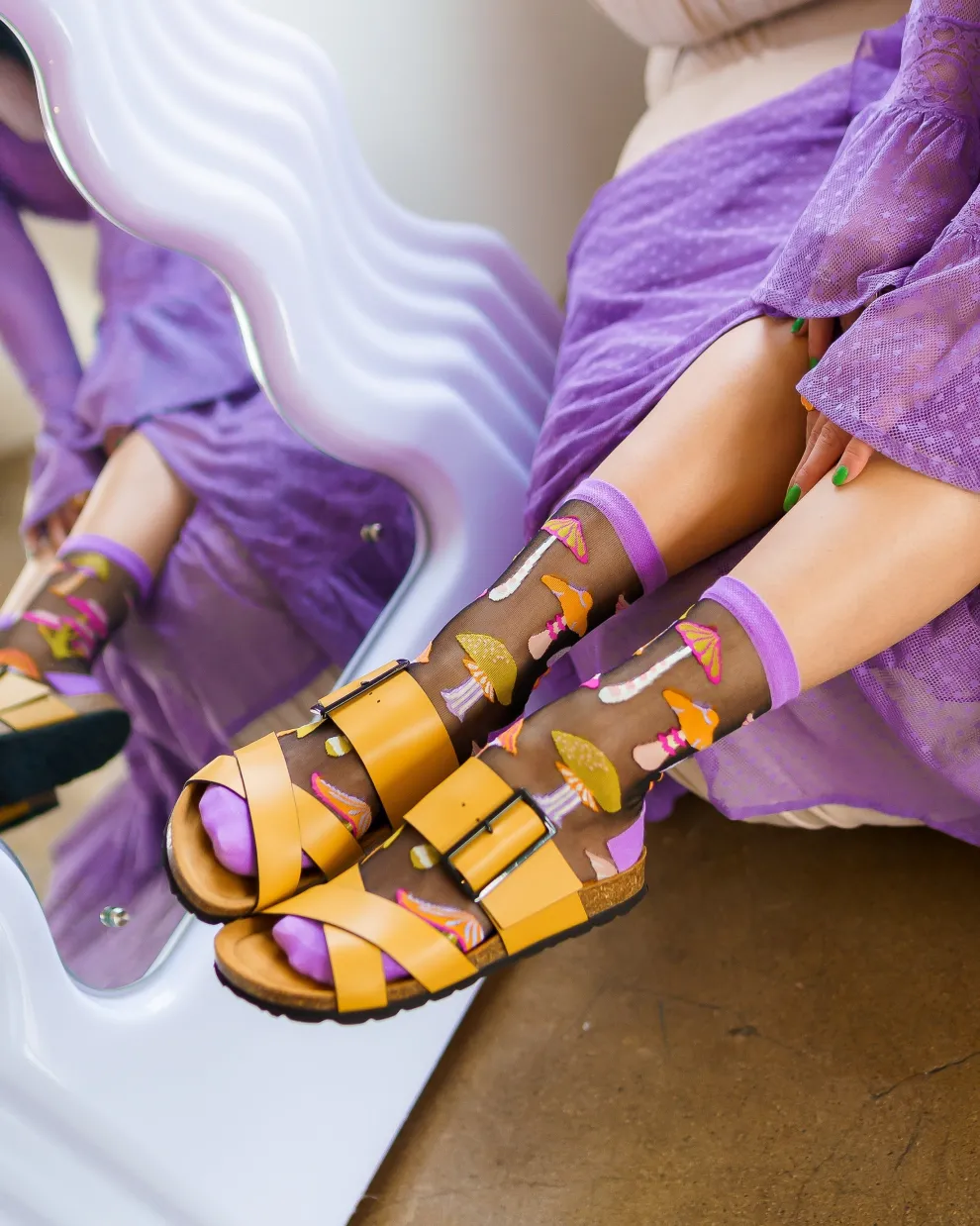 Magic Mushrooms Black Sheer Crew Sock