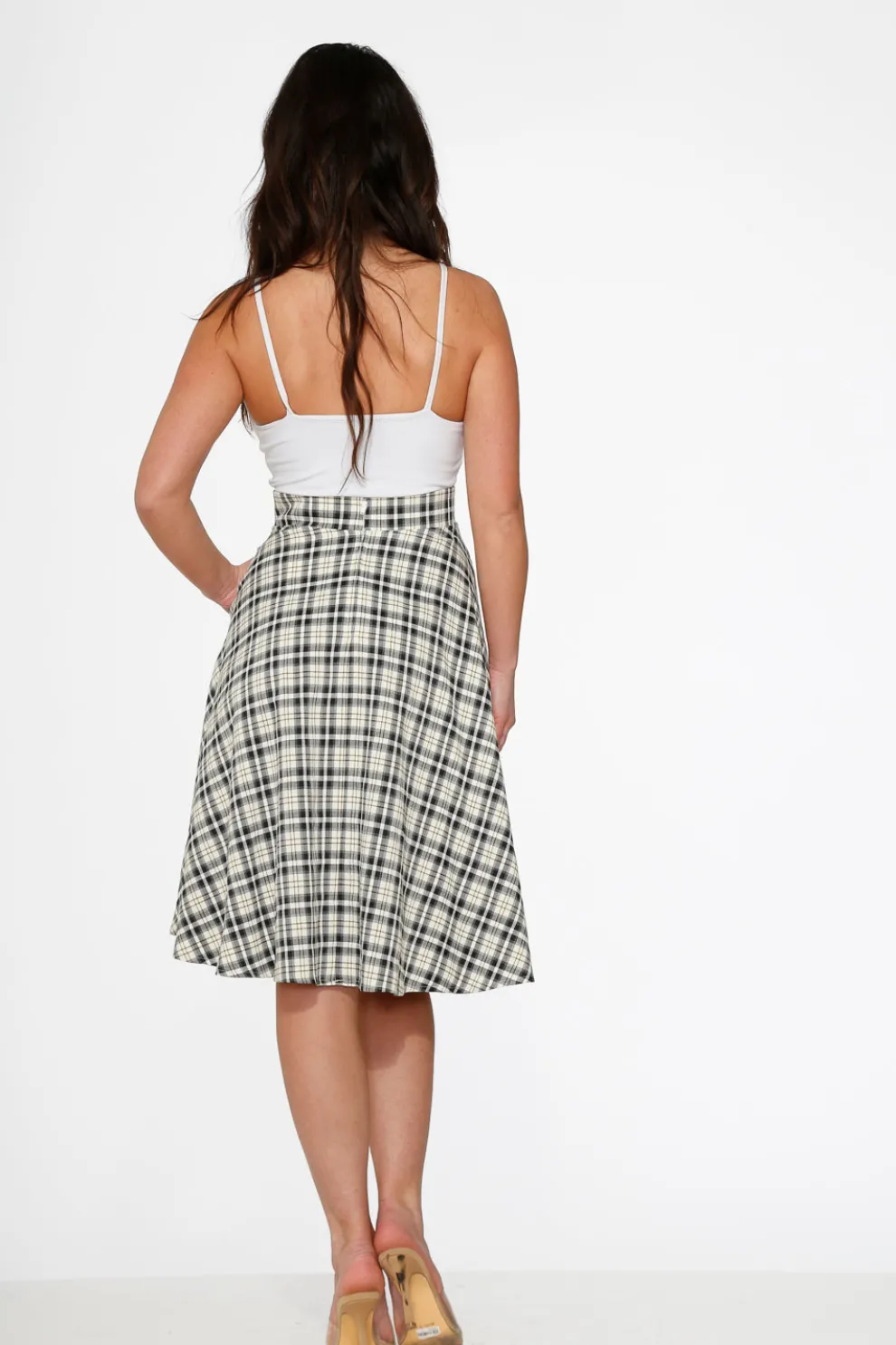 Off White Plaid Swing Skirt