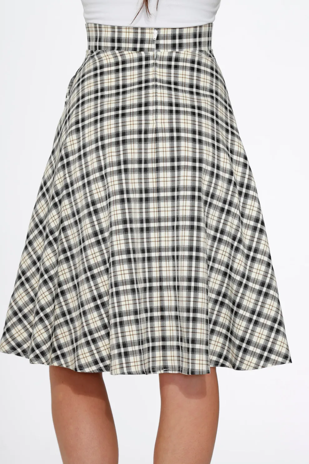 Off White Plaid Swing Skirt