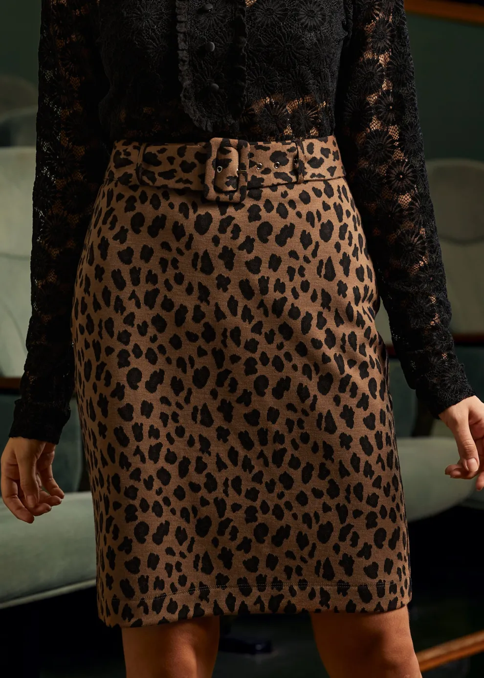 Oldie But a Goodie Belted Midi Pencil Skirt