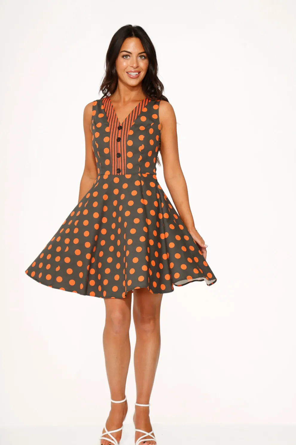Orange Polka Dot Swing Mini Dress