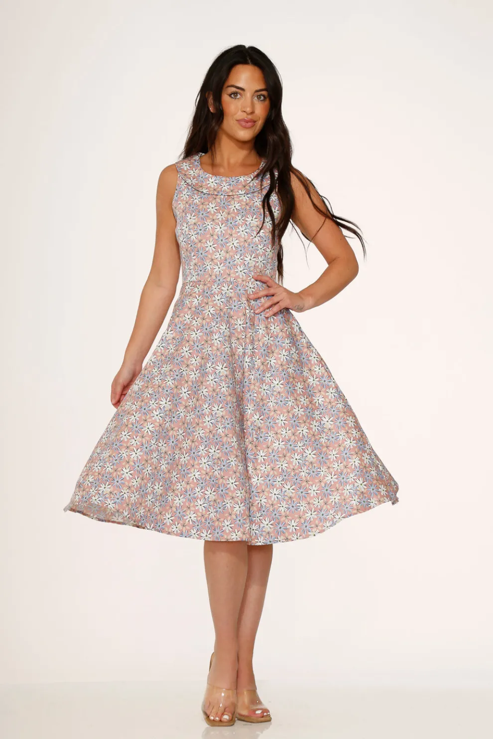 Pink Daisy Floral Swing Dress