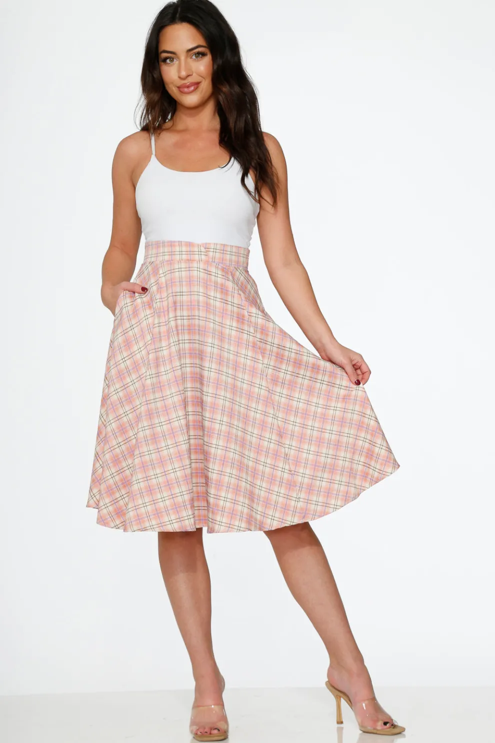 Pink Plaid Swing Skirt