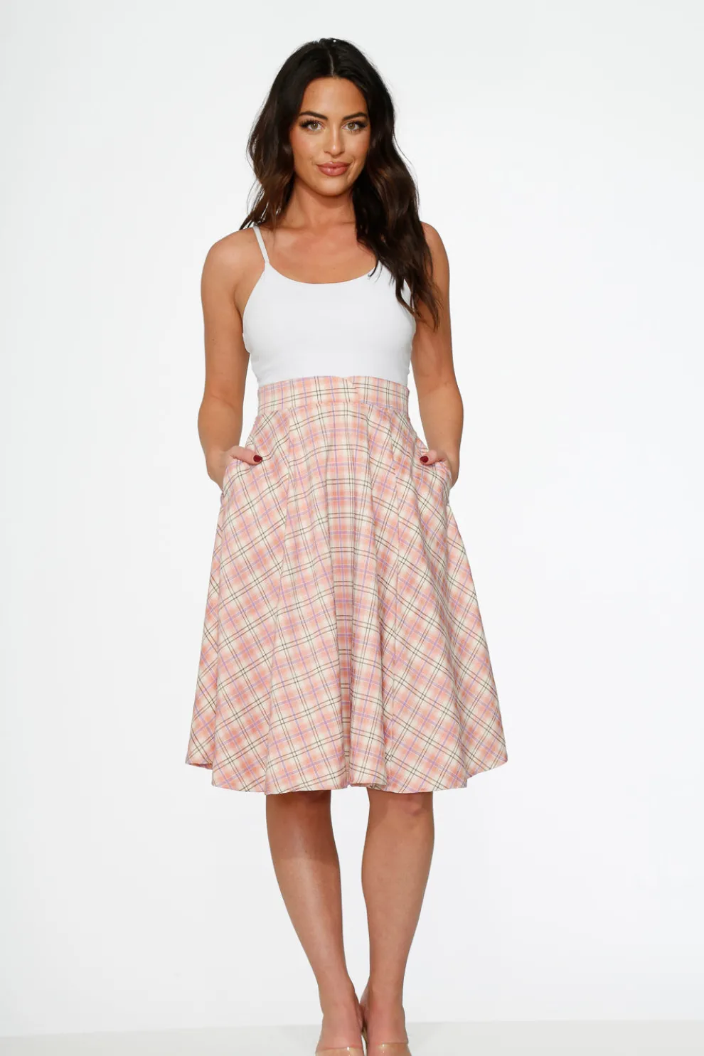 Pink Plaid Swing Skirt