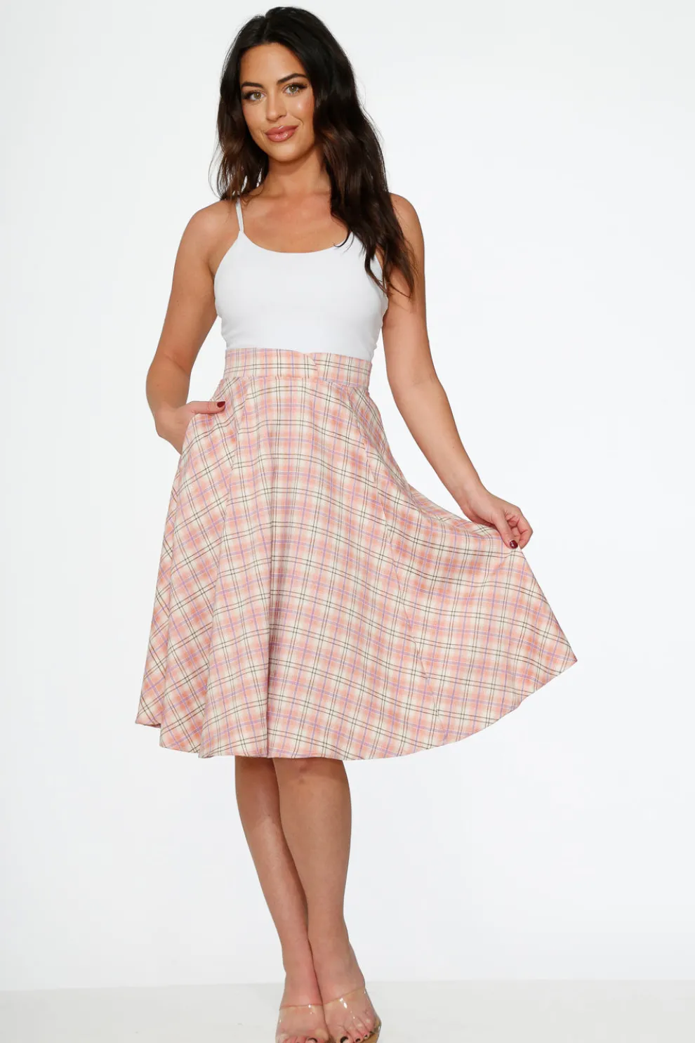 Pink Plaid Swing Skirt
