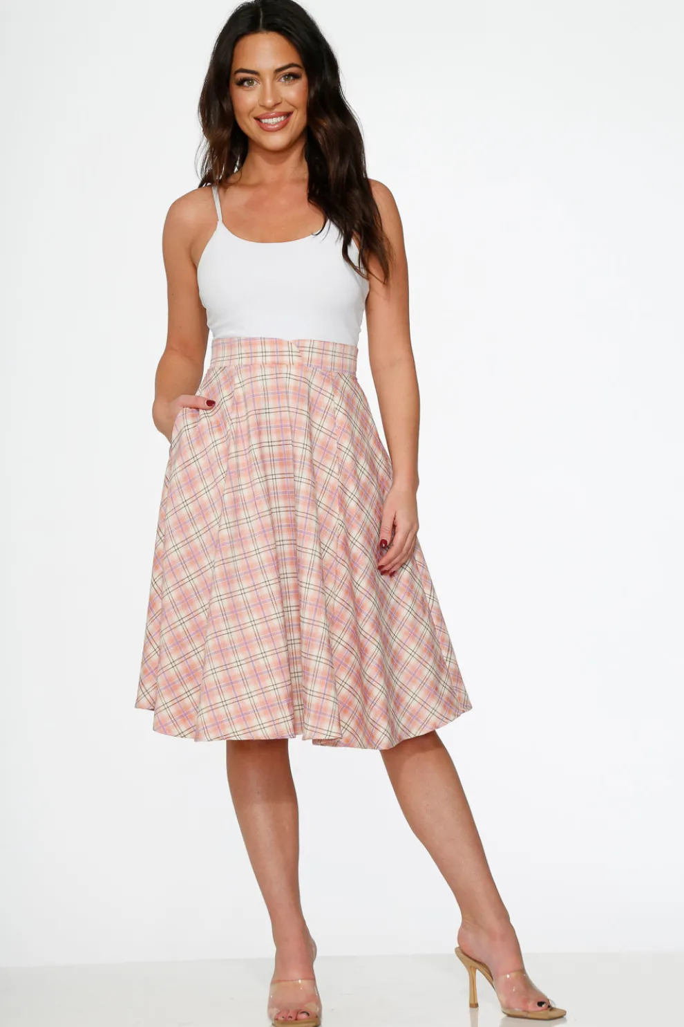Pink Plaid Swing Skirt