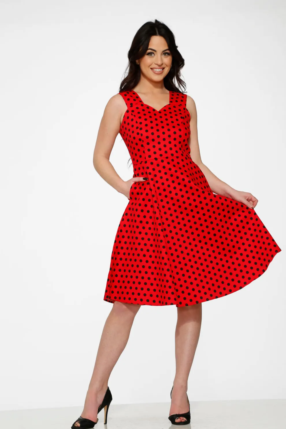 Red & Black Polka Dot Swing Dress