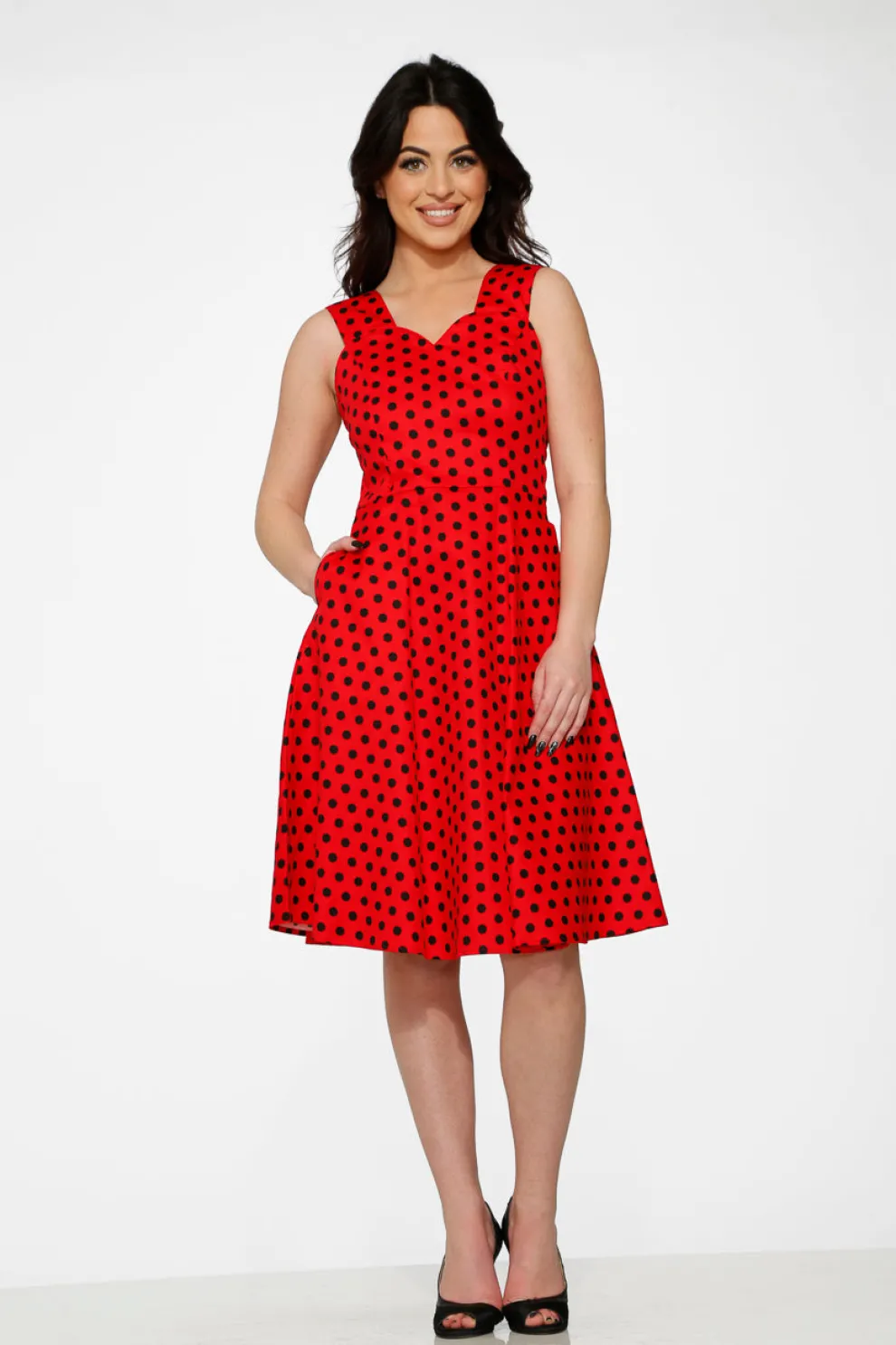 Red & Black Polka Dot Swing Dress