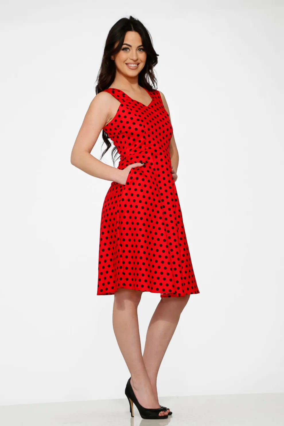 Red & Black Polka Dot Swing Dress
