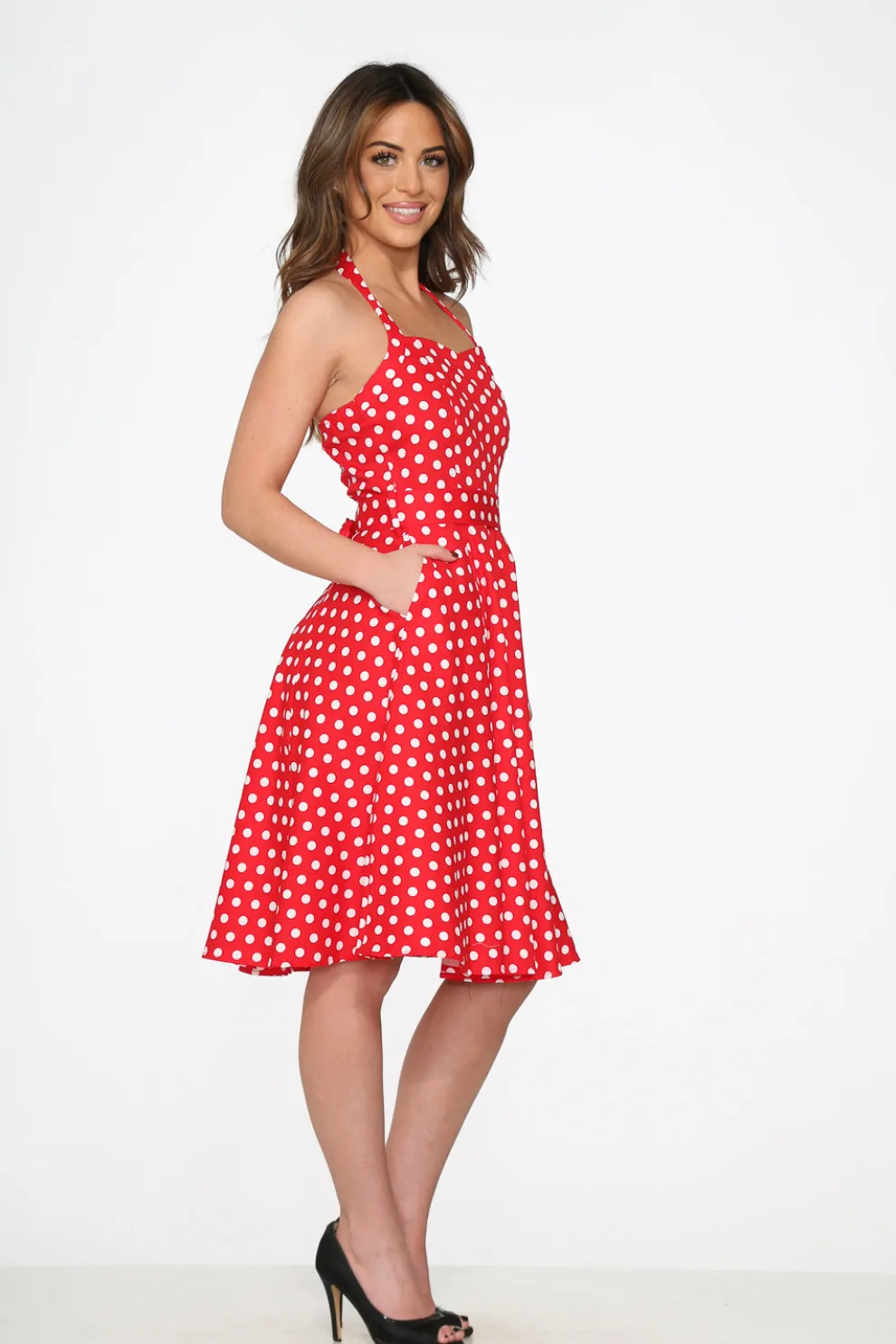 Red & White Polka Dot Halter Dress