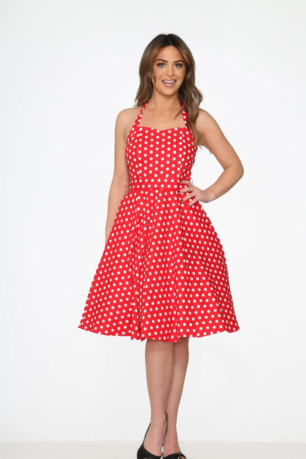 Red & White Polka Dot Halter Dress