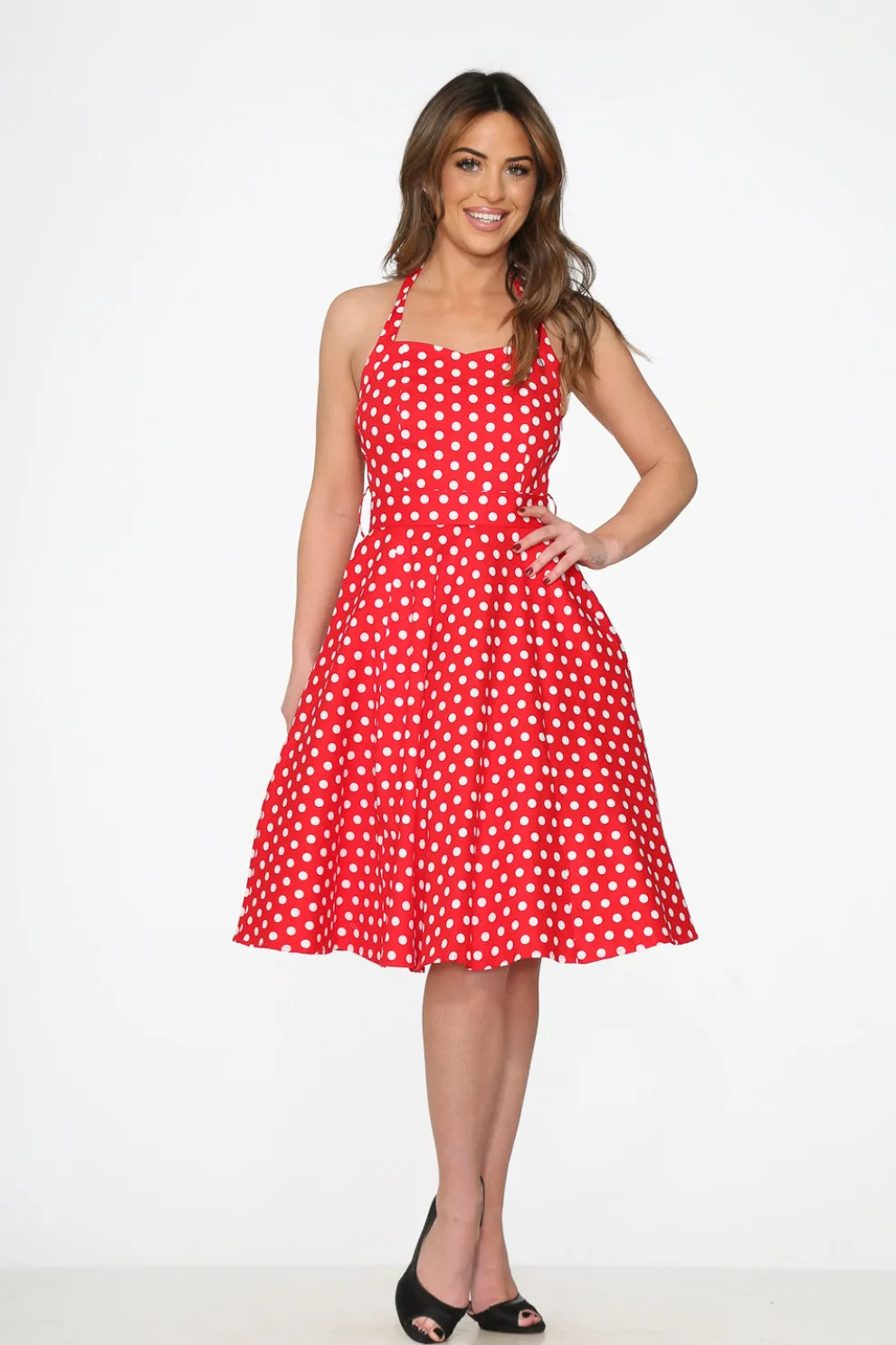 Red & White Polka Dot Halter Dress