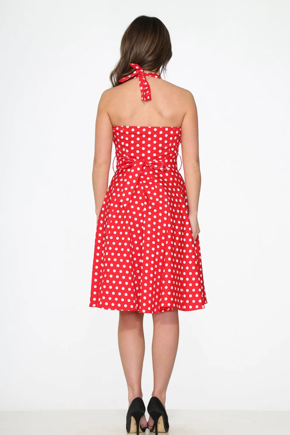Red & White Polka Dot Halter Dress