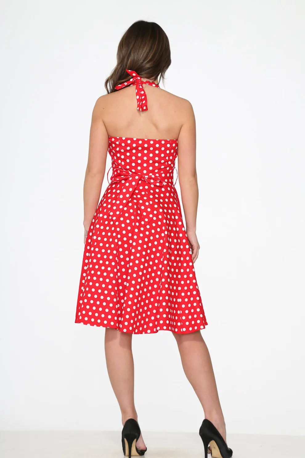 Red & White Polka Dot Halter Dress