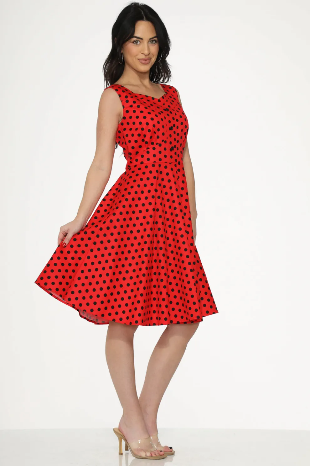 Red Black Polka Dot Swing Dress