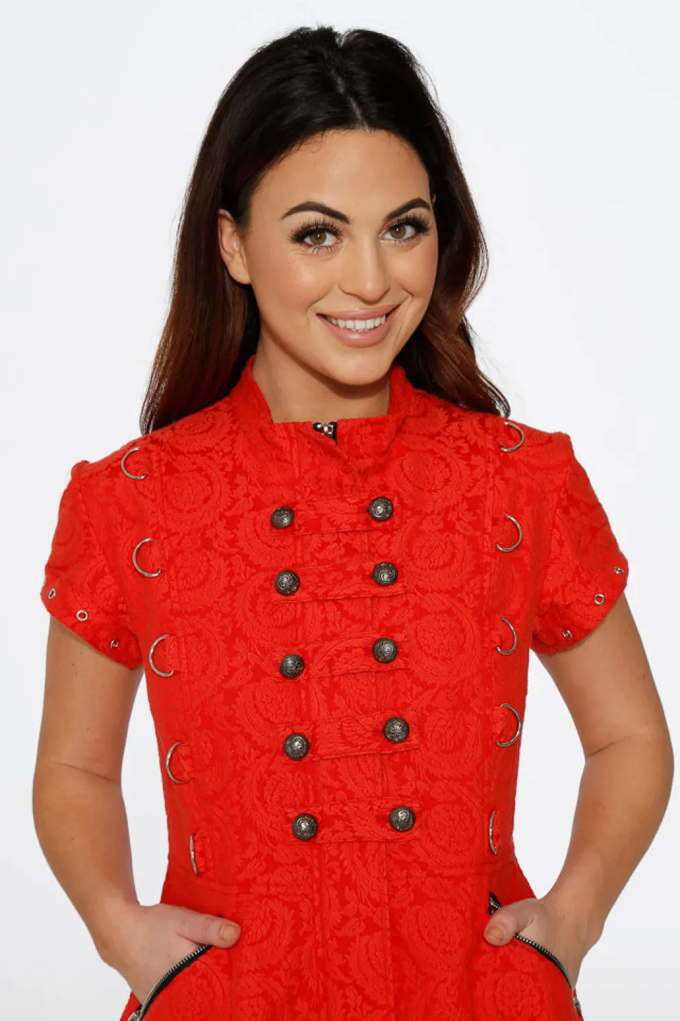 Red Jacquard Battalion Swing Dress