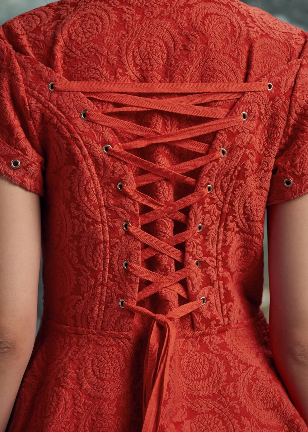 Red Jacquard Battalion Swing Dress