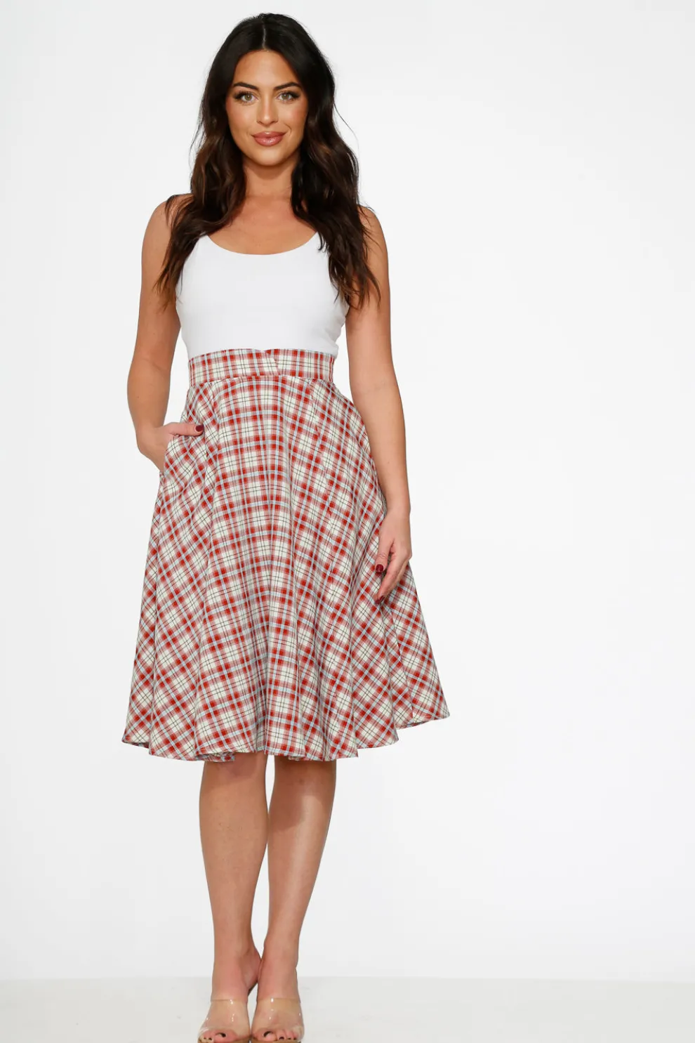 Red Plaid Swing Skirt