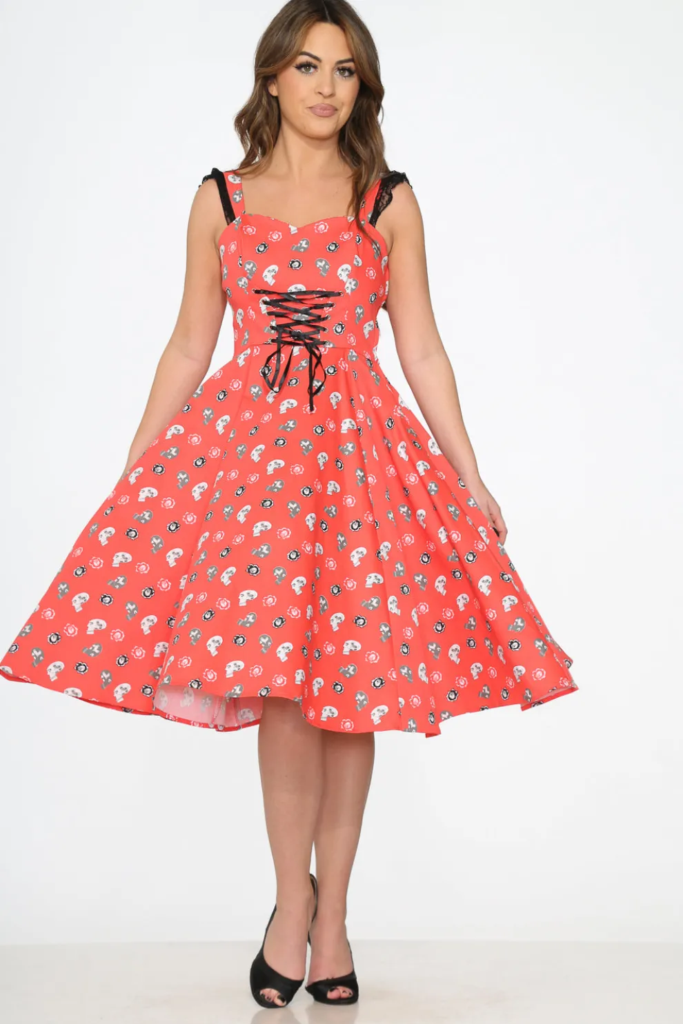 Red Skulls Swing Dress