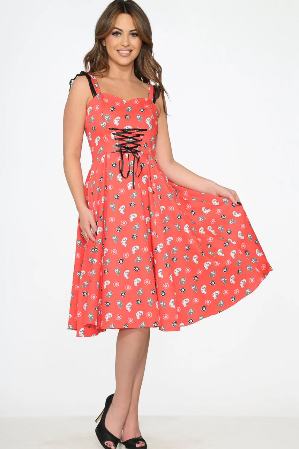 Red Skulls Swing Dress