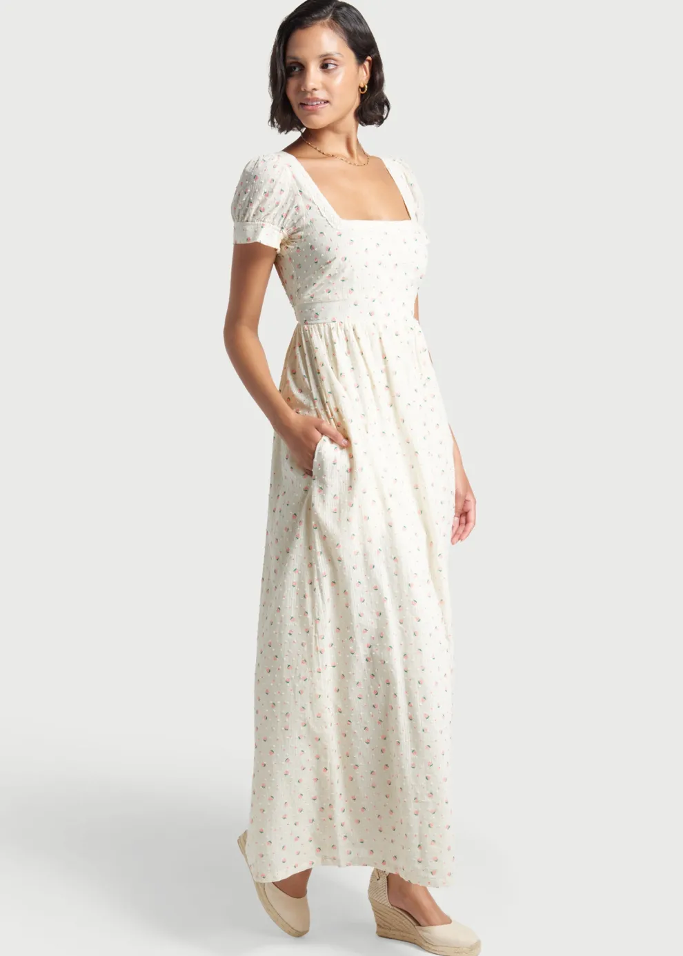 Regency Romance Embroidered Maxi Dress
