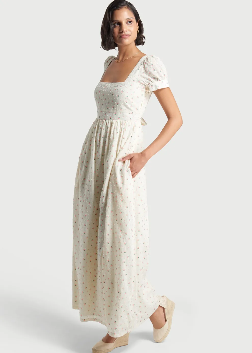 Regency Romance Embroidered Maxi Dress
